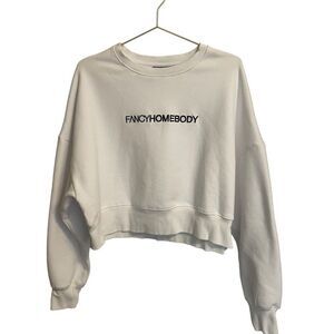 Fancy‎ Homebody White Cropped Sweatshirt Embroidered Logo Small Mens Womens